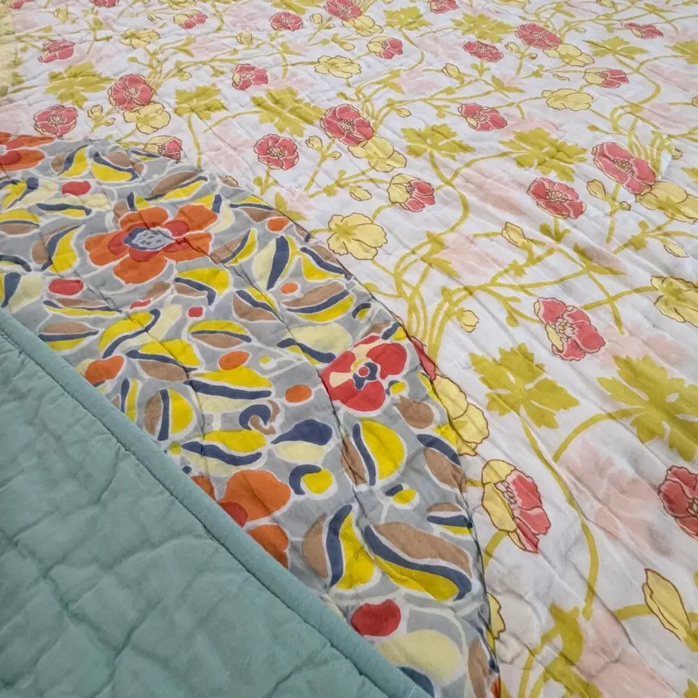 Vintage Pottery Barn King Patchwork Quilt & Shams Bird Floral Cottagecore RARE